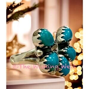 Dainty Kingman Blue Turquoise Naja Native American Inspo Ring Size 8